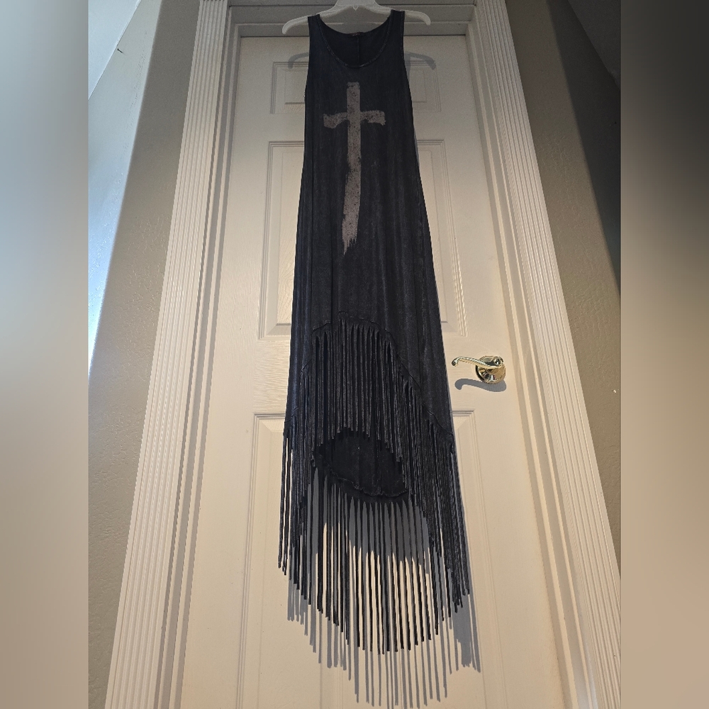 TParty Fashion Fringe Cross Dress Size Small rocker boho festival stretch